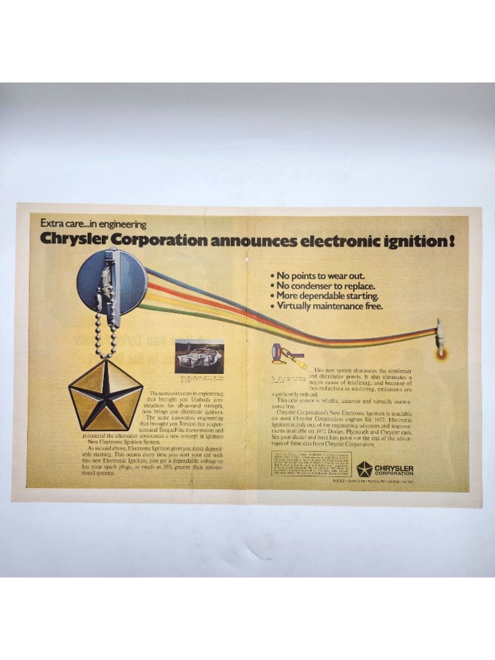 Chrysler Corporation Electronic Ignition 2 Page Magazine Print Ad Dodge Plymouth